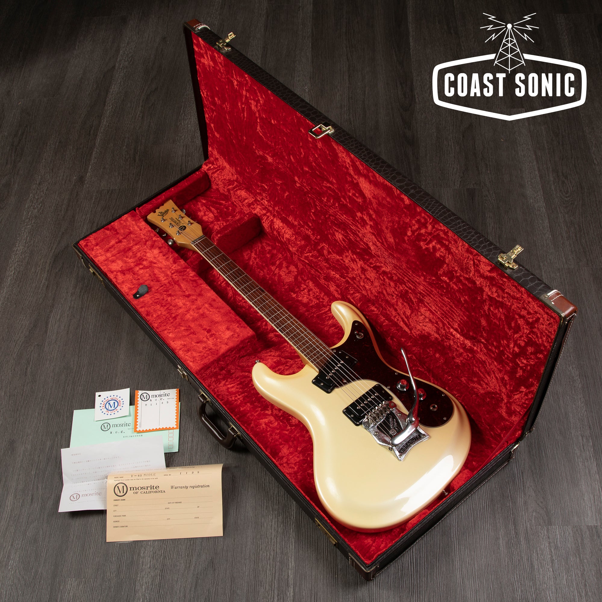 2000s Mosrite V-65 Ventures Model 1965 Reissue w/ Vibramute, original Tags & case, Filmore