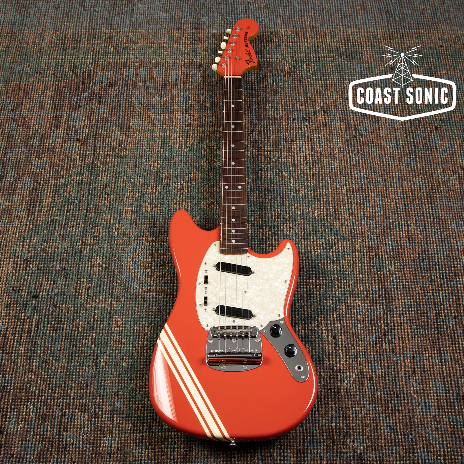 2012 Fender Mustang MG73-M4 Fiesta Red w/ Competition Stripe and Matching Headstock MIJ