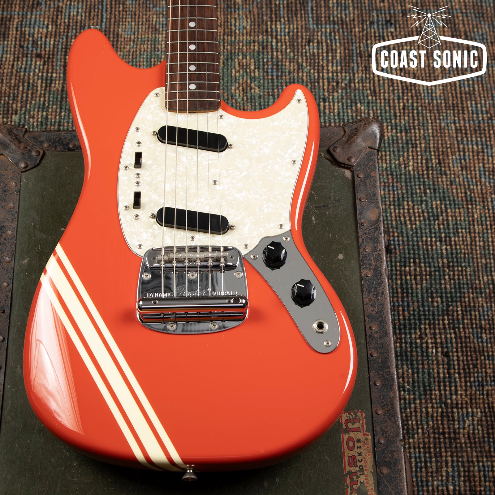 2012 Fender Mustang MG73-M4 Fiesta Red w/ Competition Stripe and Matching Headstock MIJ