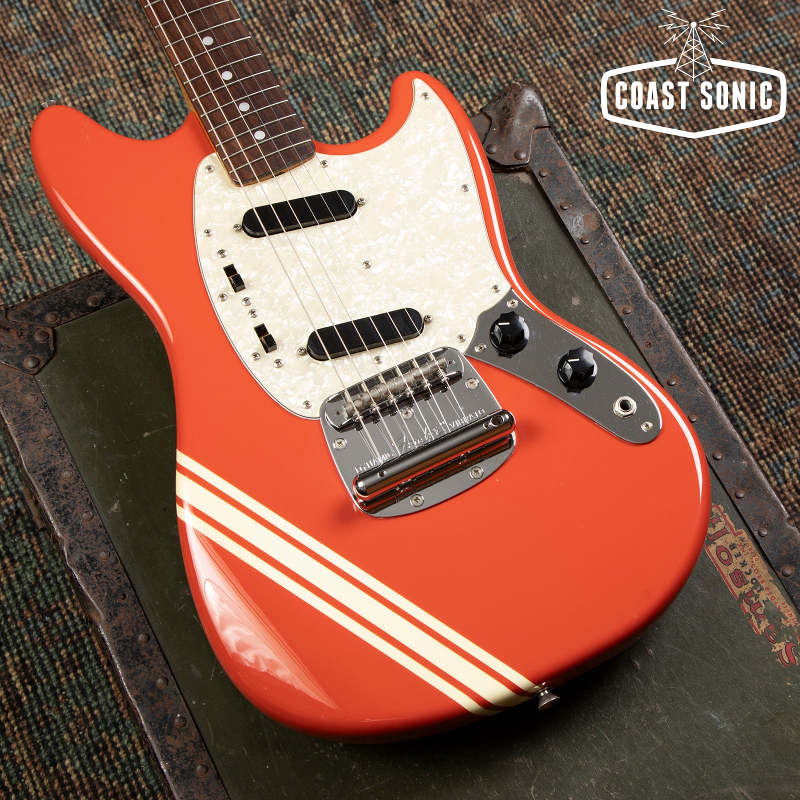 2012 Fender Mustang MG73-M4 Fiesta Red w/ Competition Stripe and Matching Headstock MIJ