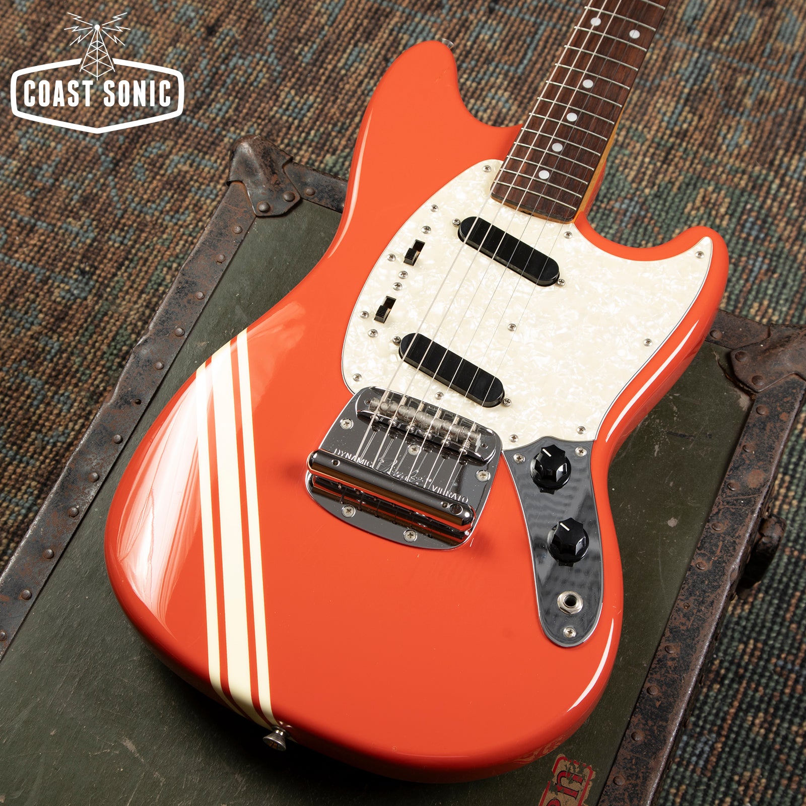 2012 Fender Mustang MG73-M4 Fiesta Red w/ Competition Stripe and Matching Headstock MIJ