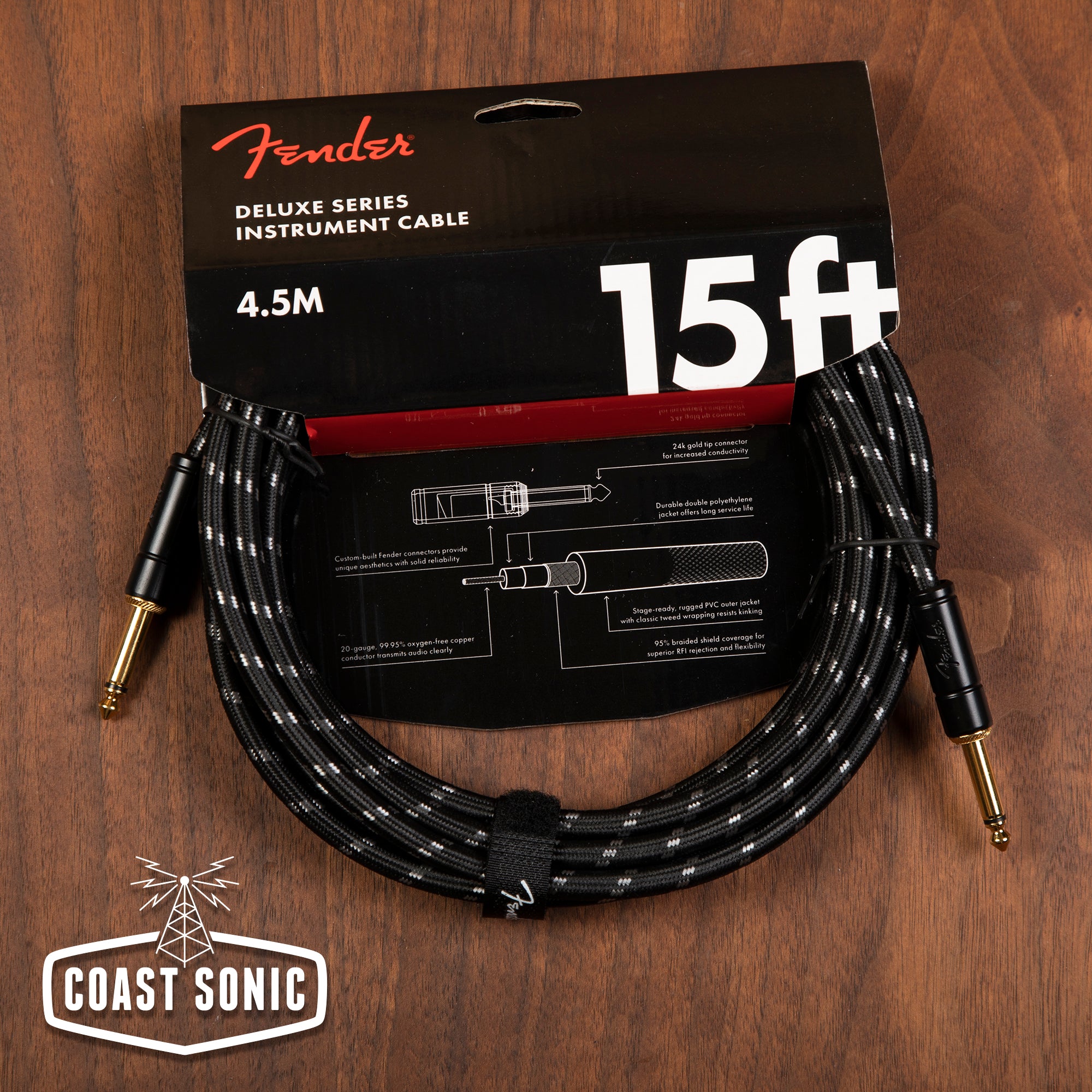 Fender Deluxe Series Instrument Cable- 15' Black Tweed ST/ST