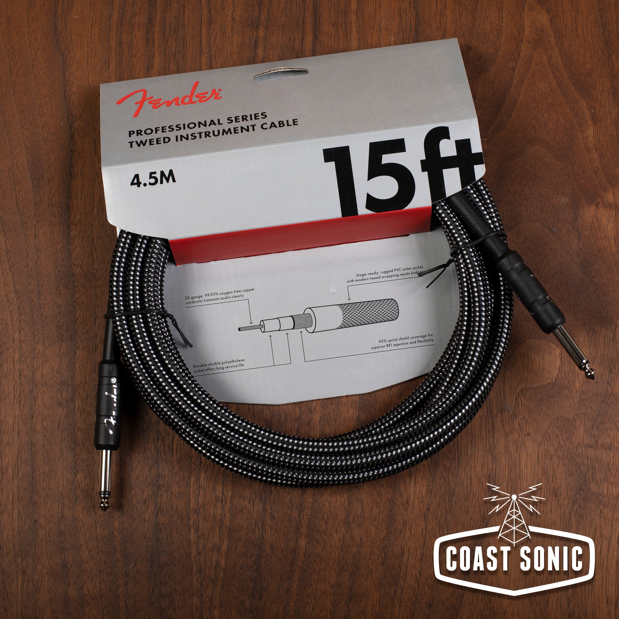 Fender Professional Series Instrument Cable 15' Gray Tweed (Straight - Straight)