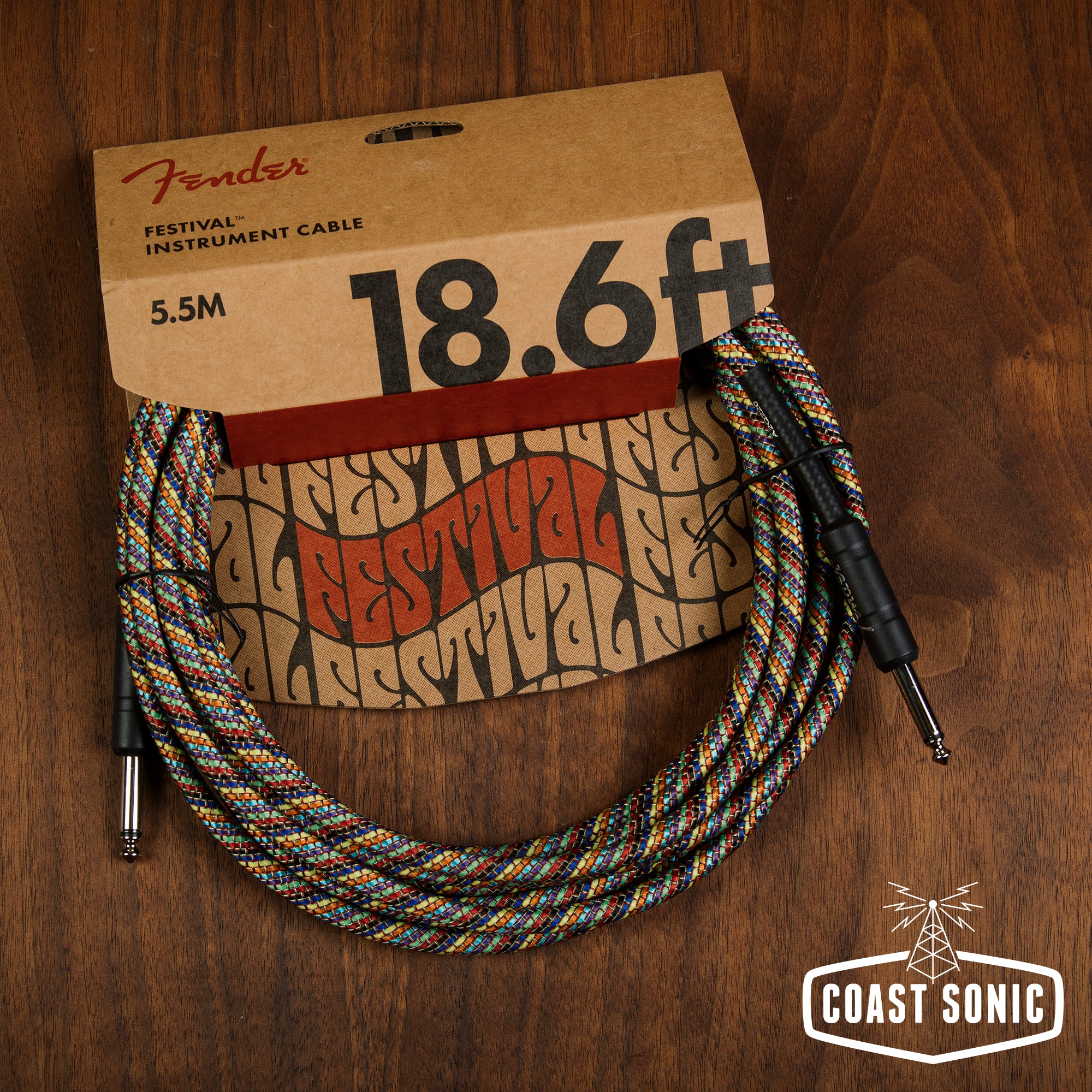 Fender Festival Hemp Instrument Cable Rainbow 18.6' Straight/Straight