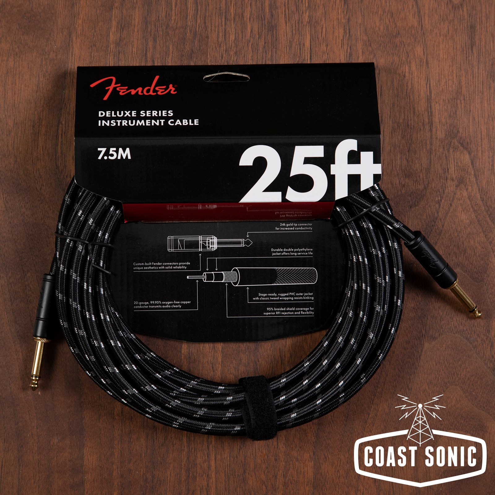 Fender Deluxe Series Tweed Instrument Cable - 25' Black