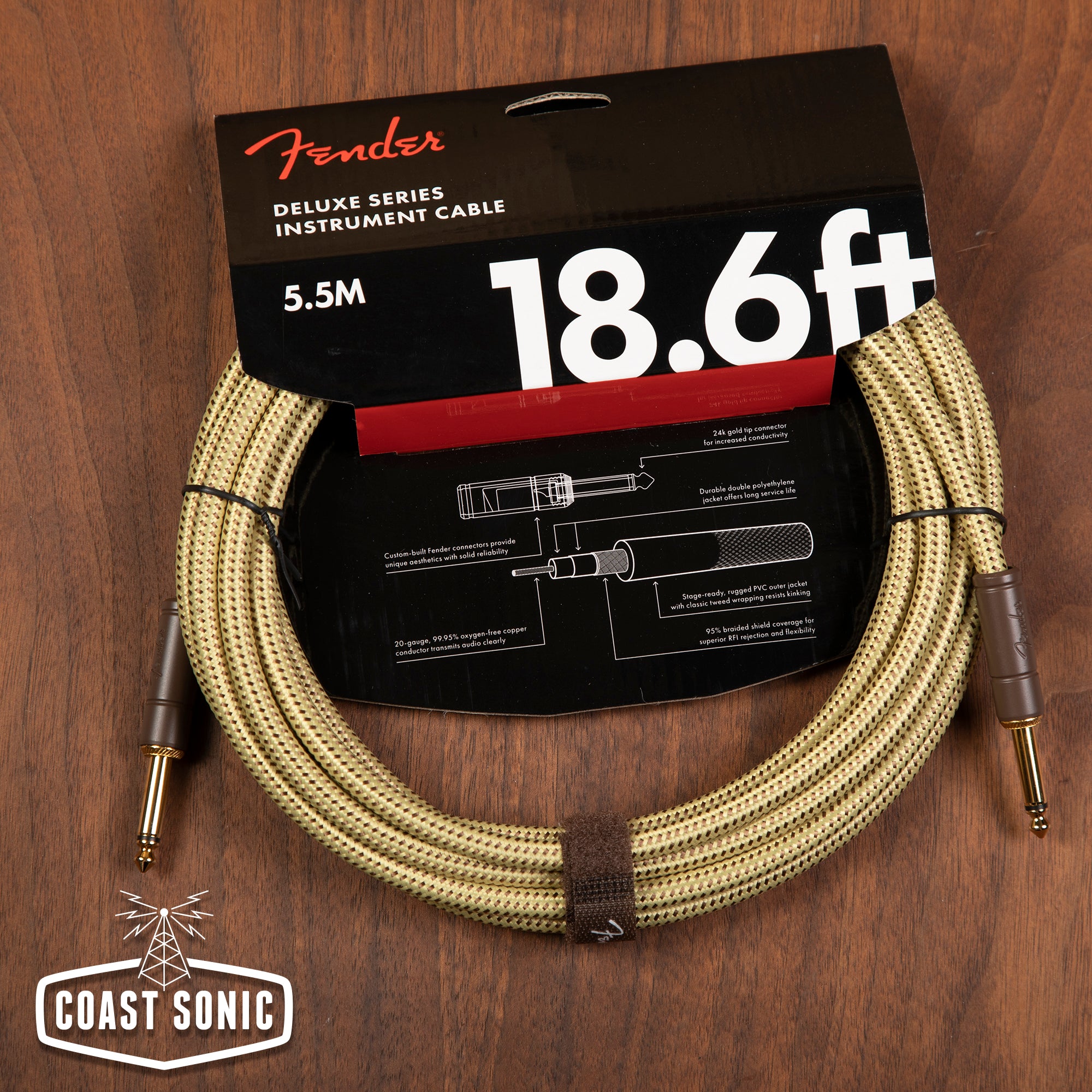 Fender Deluxe Series Instrument Cable- 18.6' Tweed ST/ST